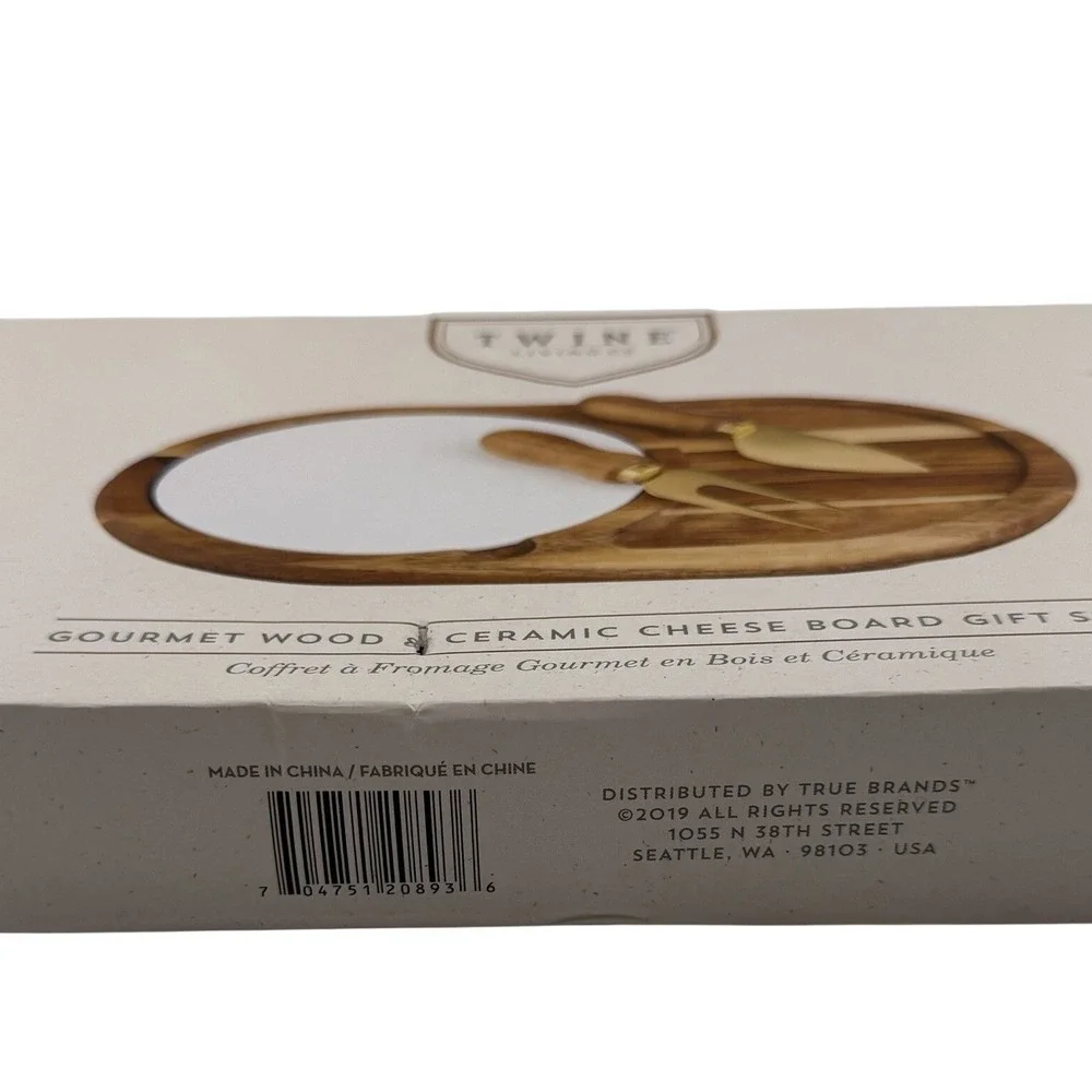 Twine Living Co Gourmet Wood & Ceramic Cheese Board Gift Set –‎ New